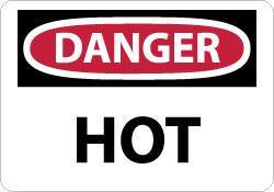 NMC - "Danger - Hot", 7" Long x 10" Wide, Aluminum Safety Sign - Rectangle, 0.04" Thick, Use for Hazardous Materials - USA Tool & Supply