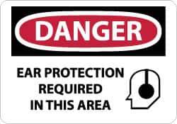 NMC - "Danger - Ear Protection Required in This Area", 7" Long x 10" Wide, Aluminum Safety Sign - Rectangle, 0.04" Thick, Use for Accident Prevention - USA Tool & Supply