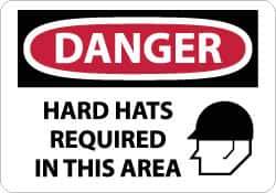 NMC - "Danger - Hard Hats Required in This Area", 7" Long x 10" Wide, Aluminum Safety Sign - Rectangle, 0.04" Thick, Use for Accident Prevention - USA Tool & Supply