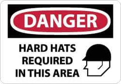 NMC - "Danger - Hard Hats Required in This Area", 7" Long x 10" Wide, Aluminum Safety Sign - Rectangle, 0.04" Thick, Use for Accident Prevention - USA Tool & Supply