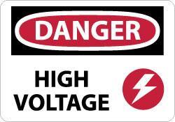 NMC - "Danger - High Voltage", 7" Long x 10" Wide, Aluminum Safety Sign - Rectangle, 0.04" Thick, Use for Accident Prevention - USA Tool & Supply