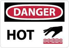 NMC - "Danger - Hot", 7" Long x 10" Wide, Aluminum Safety Sign - Rectangle, 0.04" Thick, Use for Hazardous Materials - USA Tool & Supply