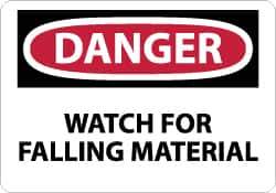 NMC - "Danger - Watch for Falling Material", 7" Long x 10" Wide, Aluminum Safety Sign - Rectangle, 0.04" Thick, Use for Accident Prevention - USA Tool & Supply