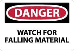 NMC - "Danger - Watch for Falling Material", 7" Long x 10" Wide, Aluminum Safety Sign - Rectangle, 0.04" Thick, Use for Accident Prevention - USA Tool & Supply