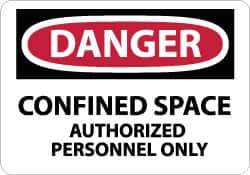 NMC - "Danger - Confined Space - Authorized Personnel Only", 10" Long x 14" Wide, Pressure-Sensitive Vinyl Safety Sign - Rectangle, 0.004" Thick, Use for Accident Prevention - USA Tool & Supply