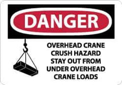 NMC - "Danger - Overhead Crane Crush Hazard - Stay Out From Under Overhead Crane Loads", 10" Long x 14" Wide, Pressure-Sensitive Vinyl Safety Sign - Rectangle, 0.004" Thick, Use for Accident Prevention - USA Tool & Supply