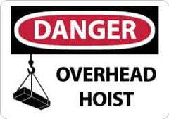 NMC - "Danger - Overhead Hoist", 10" Long x 14" Wide, Aluminum Safety Sign - Rectangle, 0.04" Thick, Use for Accident Prevention - USA Tool & Supply