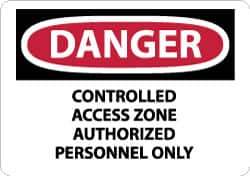 NMC - "Danger - Controlled Access Zone - Authorized Personnel Only", 10" Long x 14" Wide, Pressure-Sensitive Vinyl Safety Sign - Rectangle, 0.004" Thick, Use for Security & Admittance - USA Tool & Supply