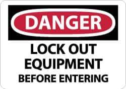 NMC - "Danger - Lock Out Equipment Before Entering", 10" Long x 14" Wide, Rigid Plastic Safety Sign - Rectangle, 0.05" Thick, Use for Accident Prevention - USA Tool & Supply