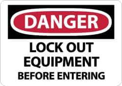 NMC - "Danger - Lock Out Equipment Before Entering", 10" Long x 14" Wide, Rigid Plastic Safety Sign - Rectangle, 0.05" Thick, Use for Accident Prevention - USA Tool & Supply