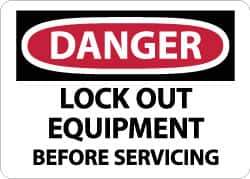 NMC - "Danger - Lock Out Equipment Before Servicing", 10" Long x 14" Wide, Pressure-Sensitive Vinyl Safety Sign - Rectangle, 0.004" Thick, Use for Accident Prevention - USA Tool & Supply