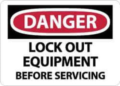 NMC - "Danger - Lock Out Equipment Before Servicing", 10" Long x 14" Wide, Aluminum Safety Sign - Rectangle, 0.04" Thick, Use for Accident Prevention - USA Tool & Supply