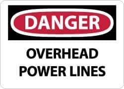 NMC - "Danger - Overhead Power Lines", 10" Long x 14" Wide, Aluminum Safety Sign - Rectangle, 0.04" Thick, Use for Accident Prevention - USA Tool & Supply