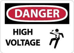 NMC - "Danger - High Voltage", 10" Long x 14" Wide, Aluminum Safety Sign - Rectangle, 0.04" Thick, Use for Accident Prevention - USA Tool & Supply