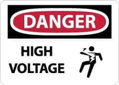 NMC - "Danger - High Voltage", 10" Long x 14" Wide, Pressure-Sensitive Vinyl Safety Sign - Rectangle, 0.004" Thick, Use for Accident Prevention - USA Tool & Supply