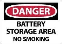 NMC - "Danger - Battery Storage Area - No Smoking", 10" Long x 14" Wide, Rigid Plastic Safety Sign - Rectangle, 0.05" Thick, Use for Accident Prevention - USA Tool & Supply