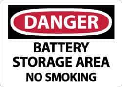 NMC - "Danger - Battery Storage Area - No Smoking", 10" Long x 14" Wide, Pressure-Sensitive Vinyl Safety Sign - Rectangle, 0.004" Thick, Use for Accident Prevention - USA Tool & Supply