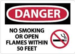 NMC - "Danger - No Smoking or Open Flames Within 50 Feet", 10" Long x 14" Wide, Aluminum Safety Sign - Rectangle, 0.04" Thick, Use for Accident Prevention - USA Tool & Supply