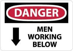 NMC - "Danger - Men Working Below", 10" Long x 14" Wide, Pressure-Sensitive Vinyl Safety Sign - Rectangle, 0.004" Thick, Use for Accident Prevention - USA Tool & Supply