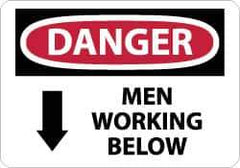 NMC - "Danger - Men Working Below", 10" Long x 14" Wide, Rigid Plastic Safety Sign - Rectangle, 0.05" Thick, Use for Accident Prevention - USA Tool & Supply