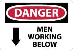 NMC - "Danger - Men Working Below", 7" Long x 10" Wide, Pressure-Sensitive Vinyl Safety Sign - Rectangle, 0.004" Thick, Use for Accident Prevention - USA Tool & Supply