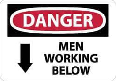 NMC - "Danger - Men Working Below", 7" Long x 10" Wide, Pressure-Sensitive Vinyl Safety Sign - Rectangle, 0.004" Thick, Use for Accident Prevention - USA Tool & Supply