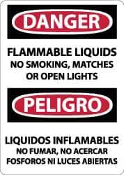 NMC - "Danger - Flammable Liquids - No Smoking, Matches or Open Lights", 14" Long x 10" Wide, Rigid Plastic Safety Sign - Rectangle, 0.05" Thick, Use for Accident Prevention - USA Tool & Supply
