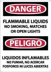 NMC - "Danger - Flammable Liquids - No Smoking, Matches or Open Lights", 14" Long x 10" Wide, Aluminum Safety Sign - Rectangle, 0.04" Thick, Use for Accident Prevention - USA Tool & Supply