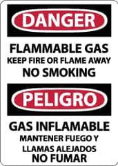 NMC - "Danger - Flammable Gas - Keep Fire or Flame Away No Smoking", 14" Long x 10" Wide, Pressure-Sensitive Vinyl Safety Sign - Rectangle, 0.004" Thick, Use for Accident Prevention - USA Tool & Supply
