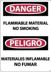 NMC - "Danger - Flammable Material - No Smoking", 14" Long x 10" Wide, Aluminum Safety Sign - Rectangle, 0.04" Thick, Use for Accident Prevention - USA Tool & Supply