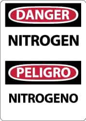 NMC - "Danger - Nitrogen", 14" Long x 10" Wide, Pressure-Sensitive Vinyl Safety Sign - Rectangle, 0.004" Thick, Use for Hazardous Materials - USA Tool & Supply