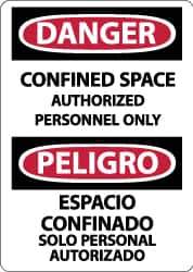 NMC - "Danger - Confined Space - Authorized Personnel Only", 14" Long x 10" Wide, Pressure-Sensitive Vinyl Safety Sign - Rectangle, 0.004" Thick, Use for Accident Prevention - USA Tool & Supply