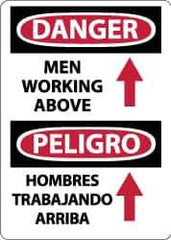 NMC - "Danger - Men Working Above", 14" Long x 10" Wide, Pressure-Sensitive Vinyl Safety Sign - Rectangle, 0.004" Thick, Use for Accident Prevention - USA Tool & Supply