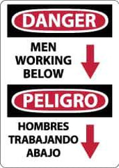 NMC - "Danger - Men Working Below", 14" Long x 10" Wide, Pressure-Sensitive Vinyl Safety Sign - Rectangle, 0.004" Thick, Use for Accident Prevention - USA Tool & Supply