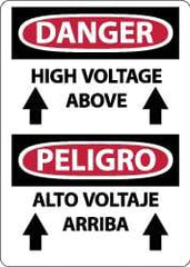 NMC - "Danger - High Voltage Above", 14" Long x 10" Wide, Rigid Plastic Safety Sign - Rectangle, 0.05" Thick, Use for Accident Prevention - USA Tool & Supply
