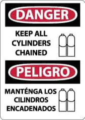 NMC - "Danger - Keep All Cylinders Chained", 14" Long x 10" Wide, Aluminum Safety Sign - Rectangle, 0.04" Thick, Use for Accident Prevention - USA Tool & Supply