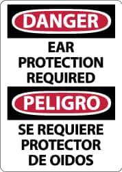 NMC - "Danger - Ear Protection Required", 14" Long x 10" Wide, Pressure-Sensitive Vinyl Safety Sign - Rectangle, 0.004" Thick, Use for Accident Prevention - USA Tool & Supply