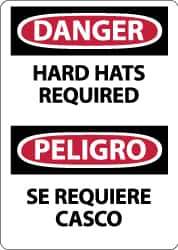 NMC - "Danger - Hard Hats Required", 14" Long x 10" Wide, Rigid Plastic Safety Sign - Rectangle, 0.05" Thick, Use for Accident Prevention - USA Tool & Supply