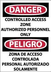 NMC - "Danger - Controlled Access Zone - Authorized Personnel Only", 14" Long x 10" Wide, Rigid Plastic Safety Sign - Rectangle, 0.05" Thick, Use for Security & Admittance - USA Tool & Supply