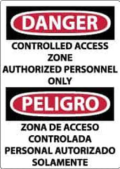 NMC - "Danger - Controlled Access Zone - Authorized Personnel Only", 14" Long x 10" Wide, Pressure-Sensitive Vinyl Safety Sign - Rectangle, 0.004" Thick, Use for Security & Admittance - USA Tool & Supply