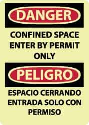 NMC - "Danger - Confined Space - Enter by Permit Only", 14" Long x 10" Wide, Pressure-Sensitive Vinyl Safety Sign - Rectangle, 0.004" Thick, Use for Accident Prevention - USA Tool & Supply
