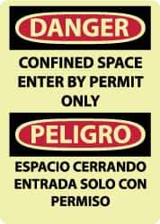 NMC - "Danger - Confined Space - Enter by Permit Only", 14" Long x 10" Wide, Rigid Plastic Safety Sign - Rectangle, 0.05" Thick, Use for Accident Prevention - USA Tool & Supply