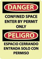NMC - "Danger - Confined Space - Enter by Permit Only", 14" Long x 10" Wide, Pressure-Sensitive Vinyl Safety Sign - Rectangle, 0.004" Thick, Use for Accident Prevention - USA Tool & Supply