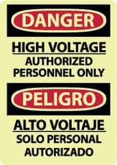 NMC - "Danger - High Voltage - Authorized Personnel Only", 14" Long x 10" Wide, Pressure-Sensitive Vinyl Safety Sign - Rectangle, 0.004" Thick, Use for Accident Prevention - USA Tool & Supply