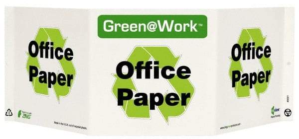 NMC - "Green @ Work - Office Paper", 7-1/2" Long x 20" Wide, Rigid Plastic Safety Sign - Rectangle, 0.01" Thick, Use for Restroom, Janitorial & Housekeeping - USA Tool & Supply