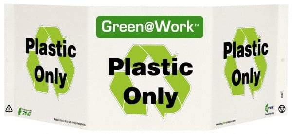 NMC - "Green @ Work - Plastic Only", 7-1/2" Long x 20" Wide, Rigid Plastic Safety Sign - Rectangle, 0.01" Thick, Use for Restroom, Janitorial & Housekeeping - USA Tool & Supply