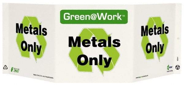 NMC - "Green @ Work - Metals Only", 7-1/2" Long x 20" Wide, Rigid Plastic Safety Sign - Rectangle, 0.01" Thick, Use for Restroom, Janitorial & Housekeeping - USA Tool & Supply