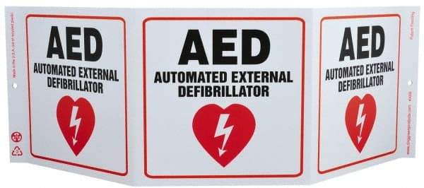 NMC - "AED - Automatic External Defibrillator", 7-1/2" Long x 20" Wide, Rigid Plastic Safety Sign - Rectangle, 0.01" Thick, Use for First Aid - USA Tool & Supply