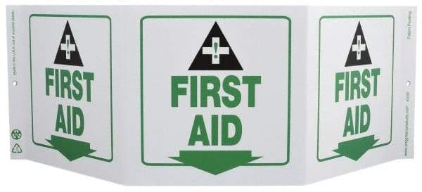 NMC - "First Aid", 7-1/2" Long x 20" Wide, Rigid Plastic Safety Sign - Rectangle, 0.01" Thick, Use for First Aid - USA Tool & Supply