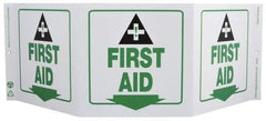 NMC - "First Aid", 7-1/2" Long x 20" Wide, Rigid Plastic Safety Sign - Rectangle, 0.01" Thick, Use for First Aid - USA Tool & Supply